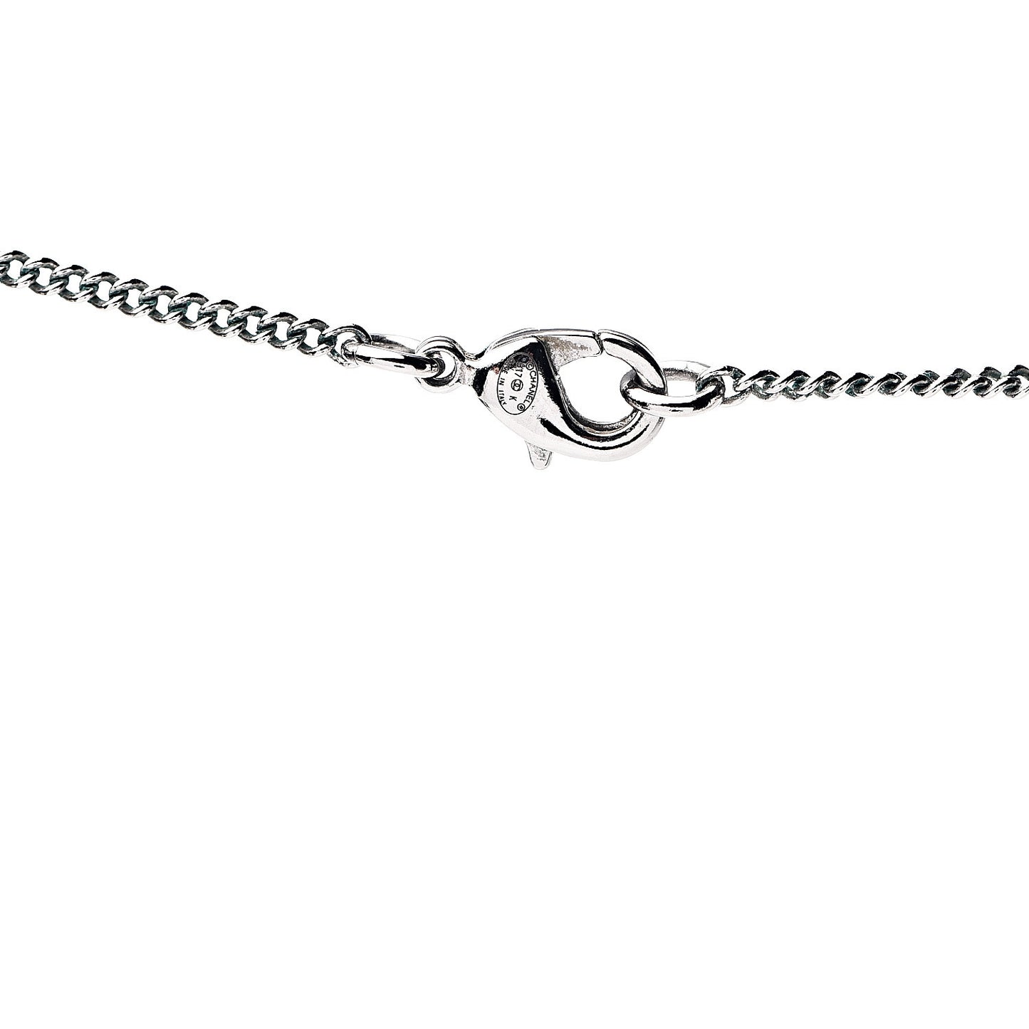 Pearl Crystal CC Pendant Necklace Silver