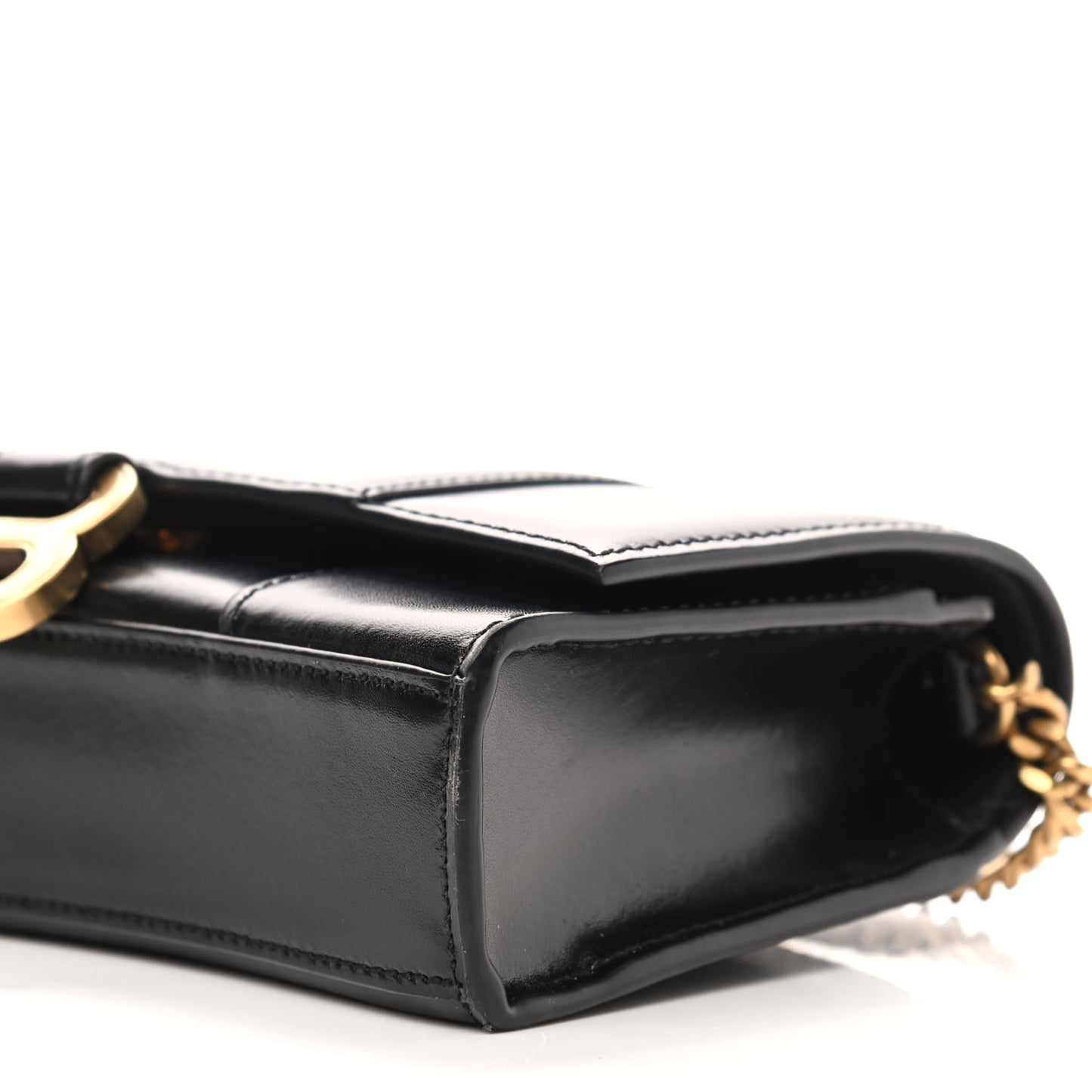 Shiny Box Calfskin Hourglass Chain Bag Black