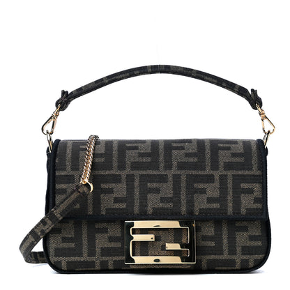 Fendi Fabric Jacquard FF 1974 Mini Baguette Tobacco Moro Black 2 of 8