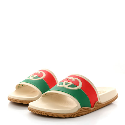 Gucci Rubber Web Womens Interlocking G Slide Sandals 41 Mystic White Green Red 3 of 9