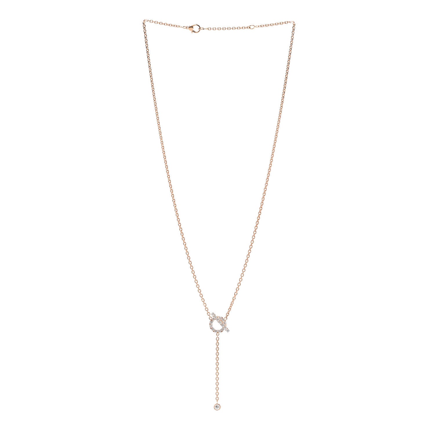 Hermes 18K Rose Gold Diamond Finesse Lariat Necklace 3 of 5