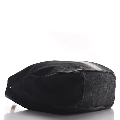 Saint Laurent Nubuck Crocodile Embossed Large Roady Hobo Black Gold 4 of 12