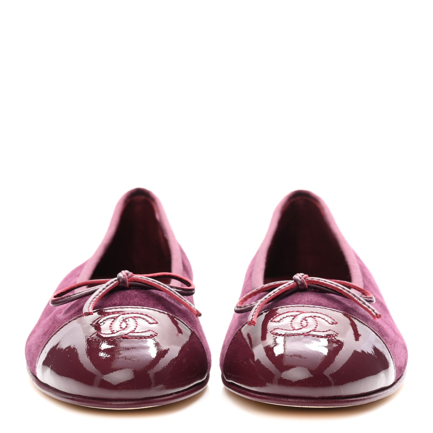 Chanel Suede Calfskin Patent Cap Toe CC Ballerina Flats 39 Burgundy 3 of 10