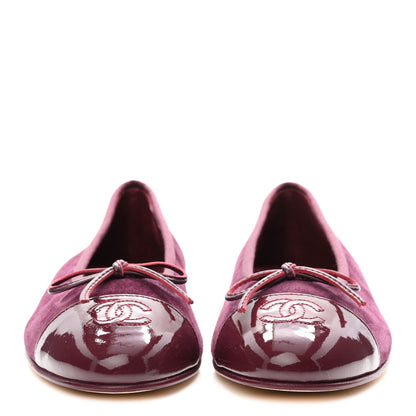 Chanel Suede Calfskin Patent Cap Toe CC Ballerina Flats 39 Burgundy 3 of 10