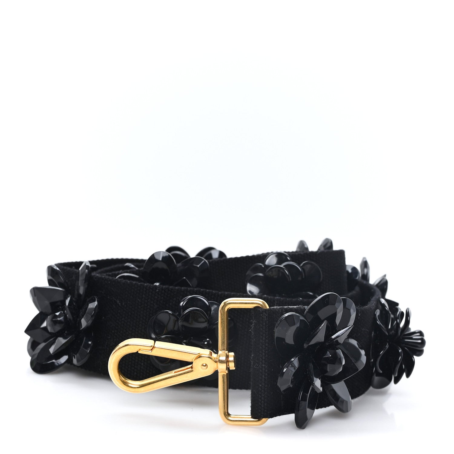 Prada Canvas Crystal Flower Shoulder Strap Black 1 of 3