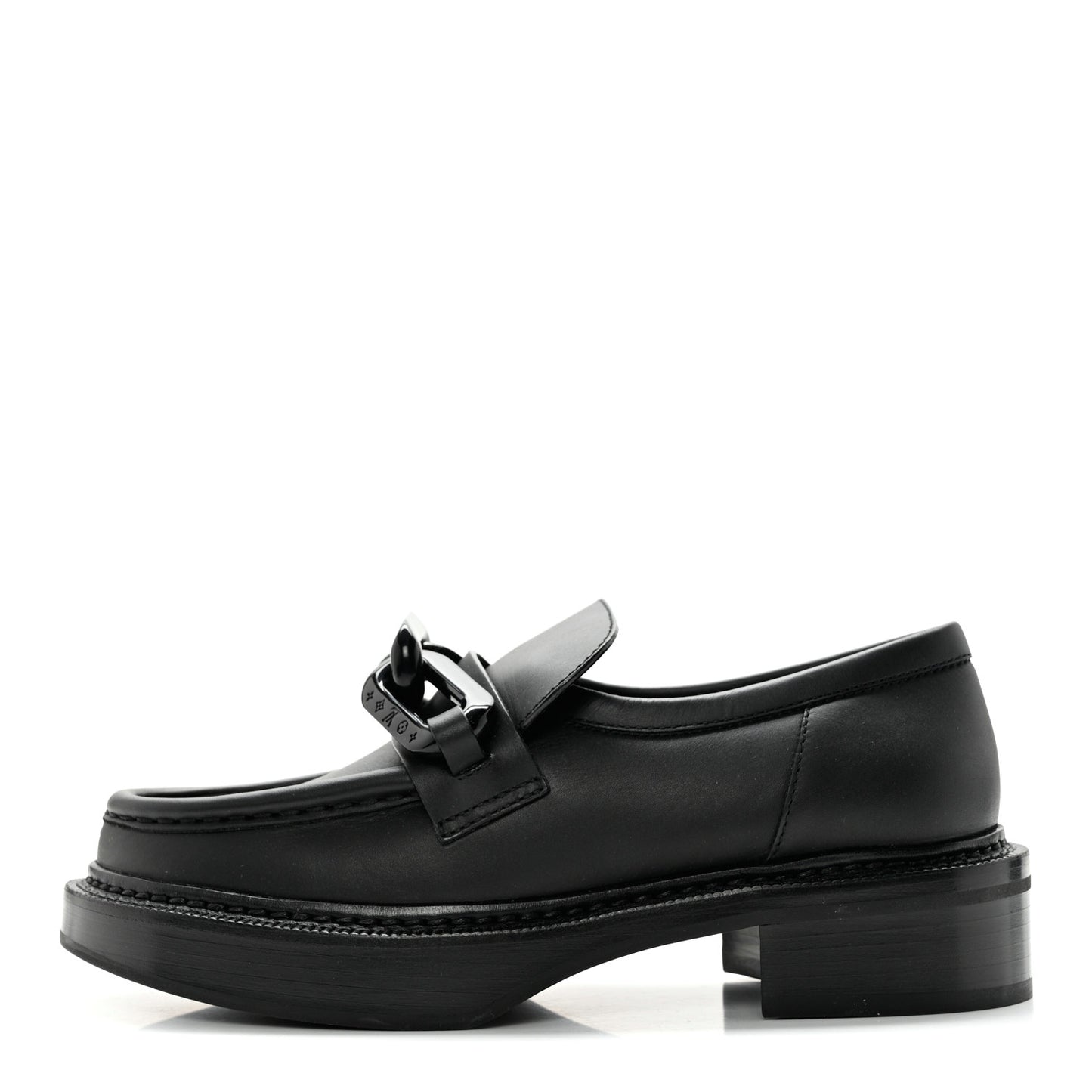Calfskin Oversized Chain Academy Loafers 36 Black