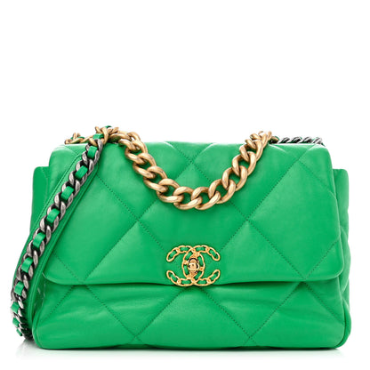 Chanel Goatskin Quilted Large Chanel 19 Flap Green 1 of 10