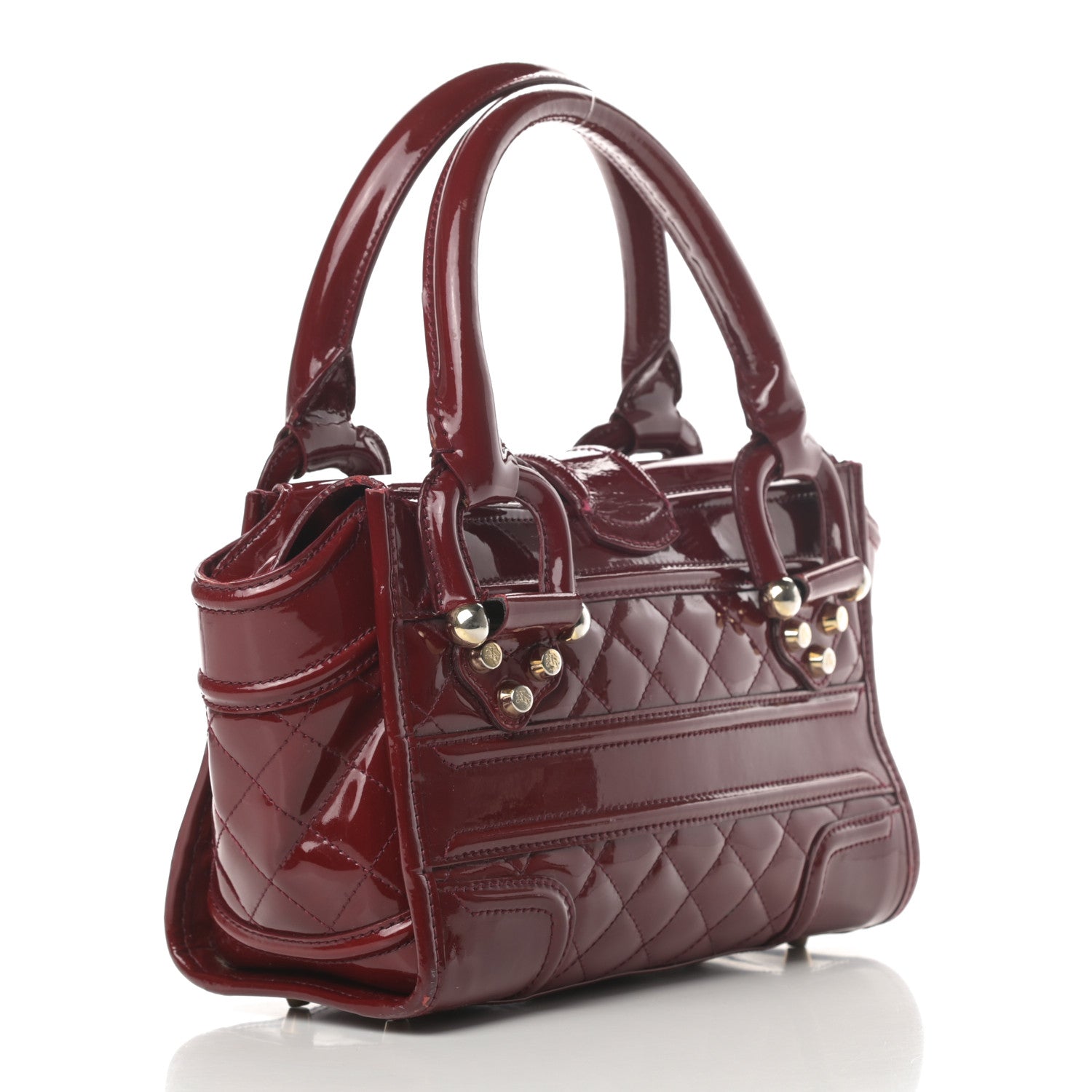 Burberry Patent Quilted Mini Manor Tote Dark Red 3 of 21