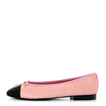 Chanel Sequin Grosgrain Cap Toe Ballerina Flats 41 Pink Black 1 of 9