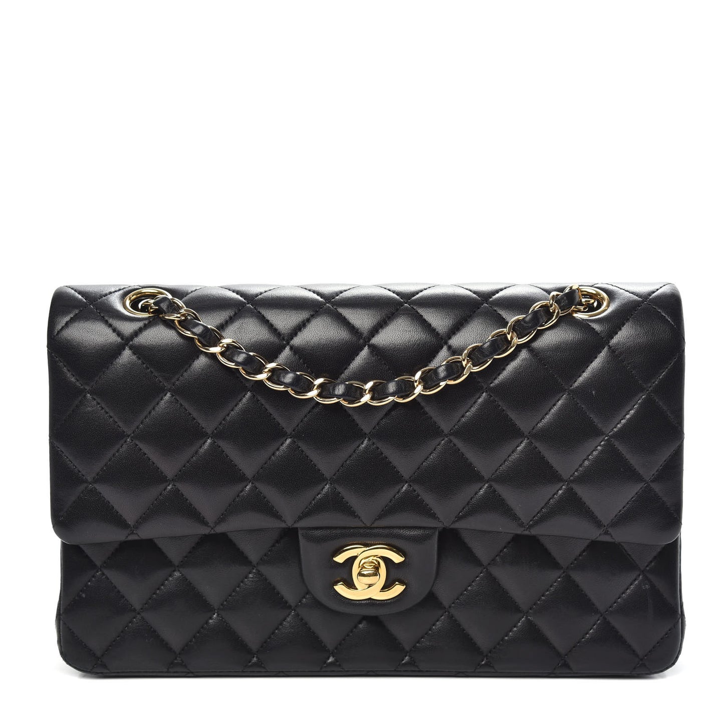 Lambskin Quilted Medium Double Flap Black