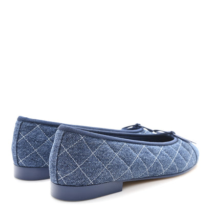 Chanel Washed Denim Quilted Cap Toe CC Ballerina Flats 35.5 Blue 5 of 10