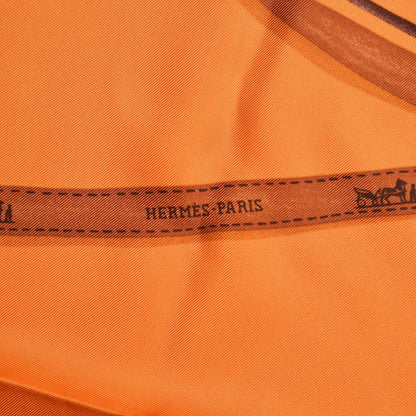 Hermes Silk Attrape Tes Reves Scarf 90 Orange Vif Cognac Taupe 3 of 6