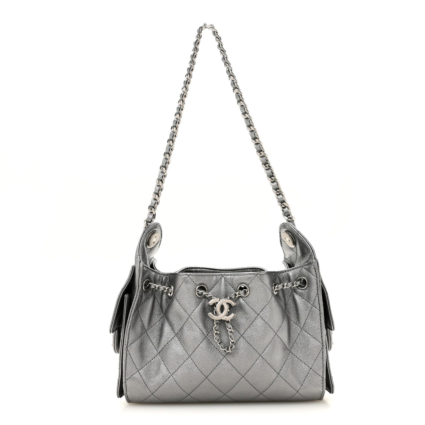 Metallic Caviar Quilted Mini Chanel 25 Handbag Anthracite