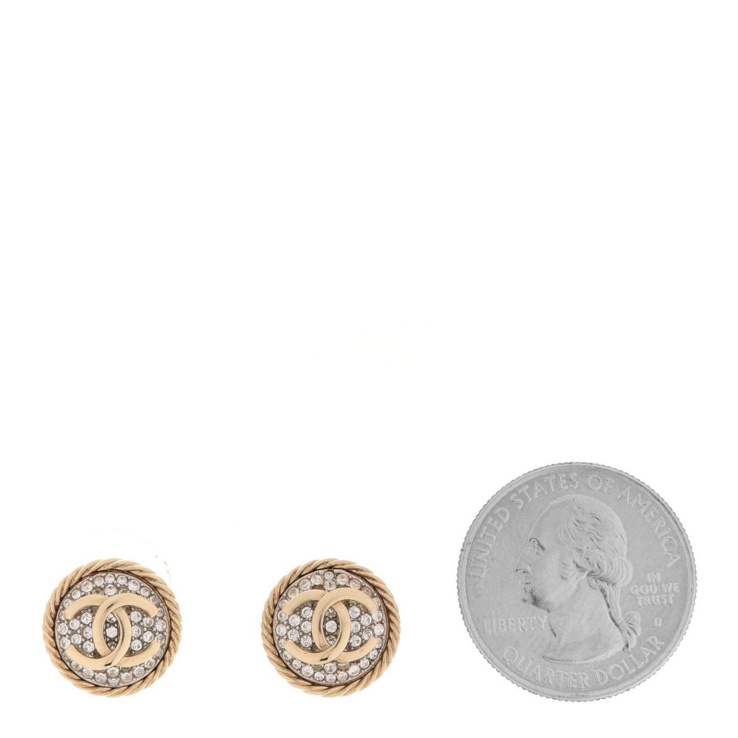 CC Crystal Button Earrings Gold