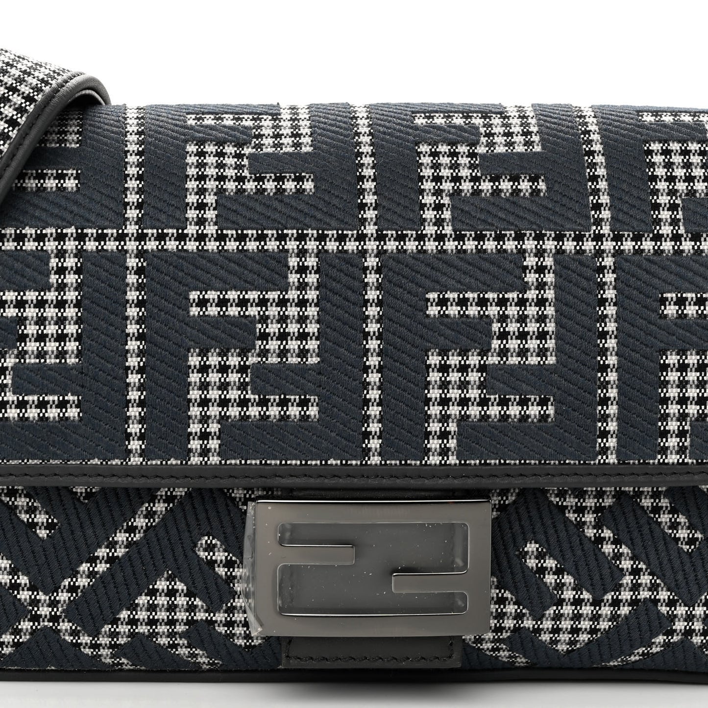 Wool Vitello King Houndstooth FF Embroidered Baguette Grigio Anthracite