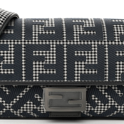 Fendi Wool Vitello King Houndstooth FF Embroidered Baguette Grigio Anthracite 7 of 9