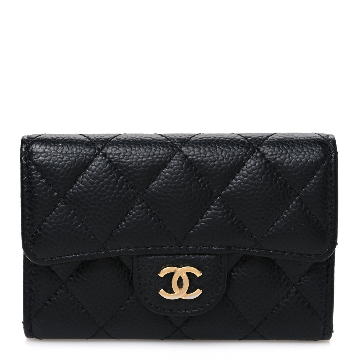 Caviar Quilted Flap Card Holder Black