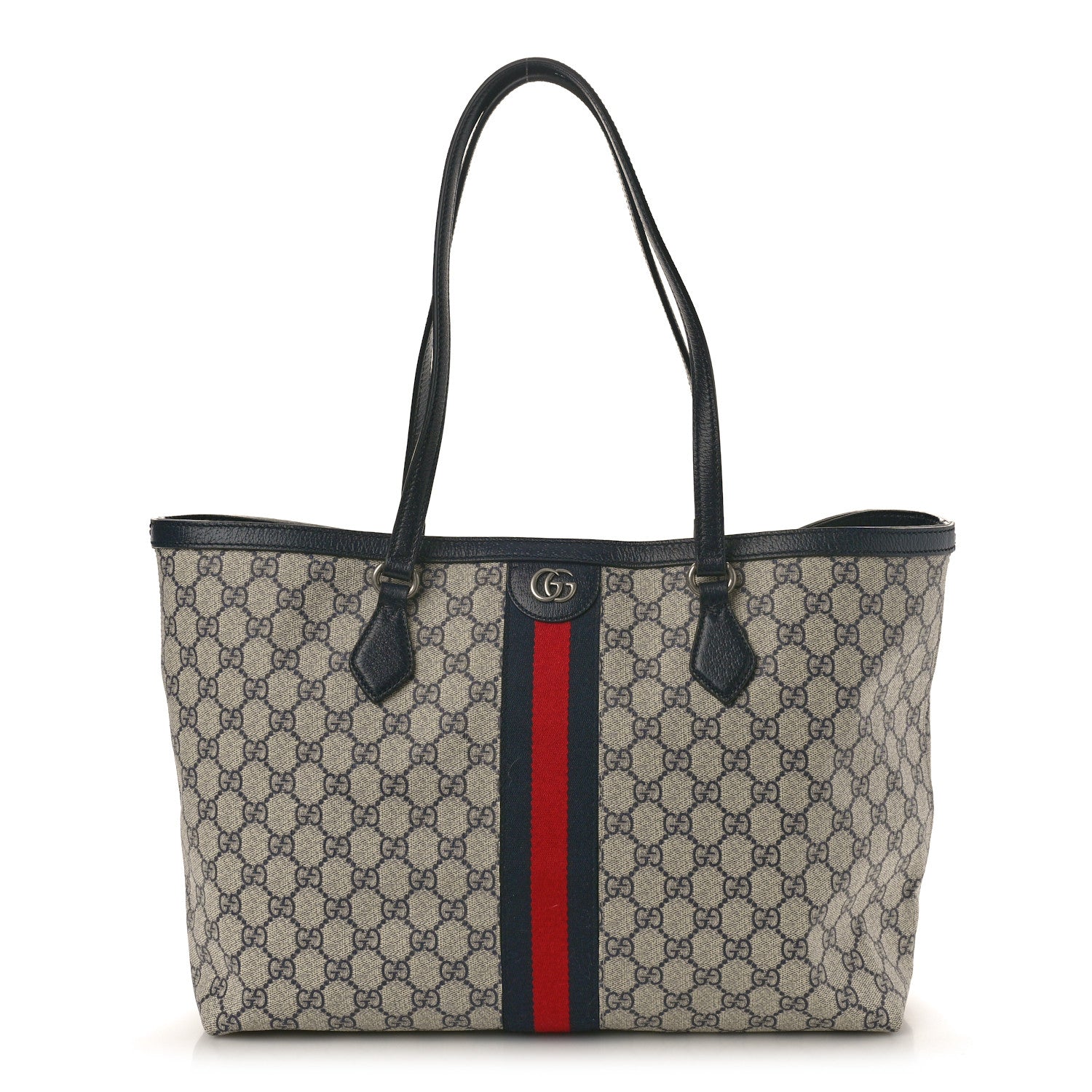 Gucci GG Supreme Monogram Textured Calfskin Web Medium Ophidia Shopping Tote Beige Blue 1 of 10