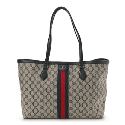 Gucci GG Supreme Monogram Textured Calfskin Web Medium Ophidia Shopping Tote Beige Blue 1 of 10