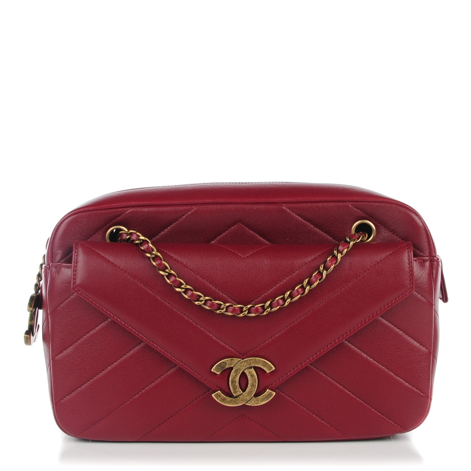 Chanel Lambskin Chevron Large Camera Case Burgundy 1 of 7