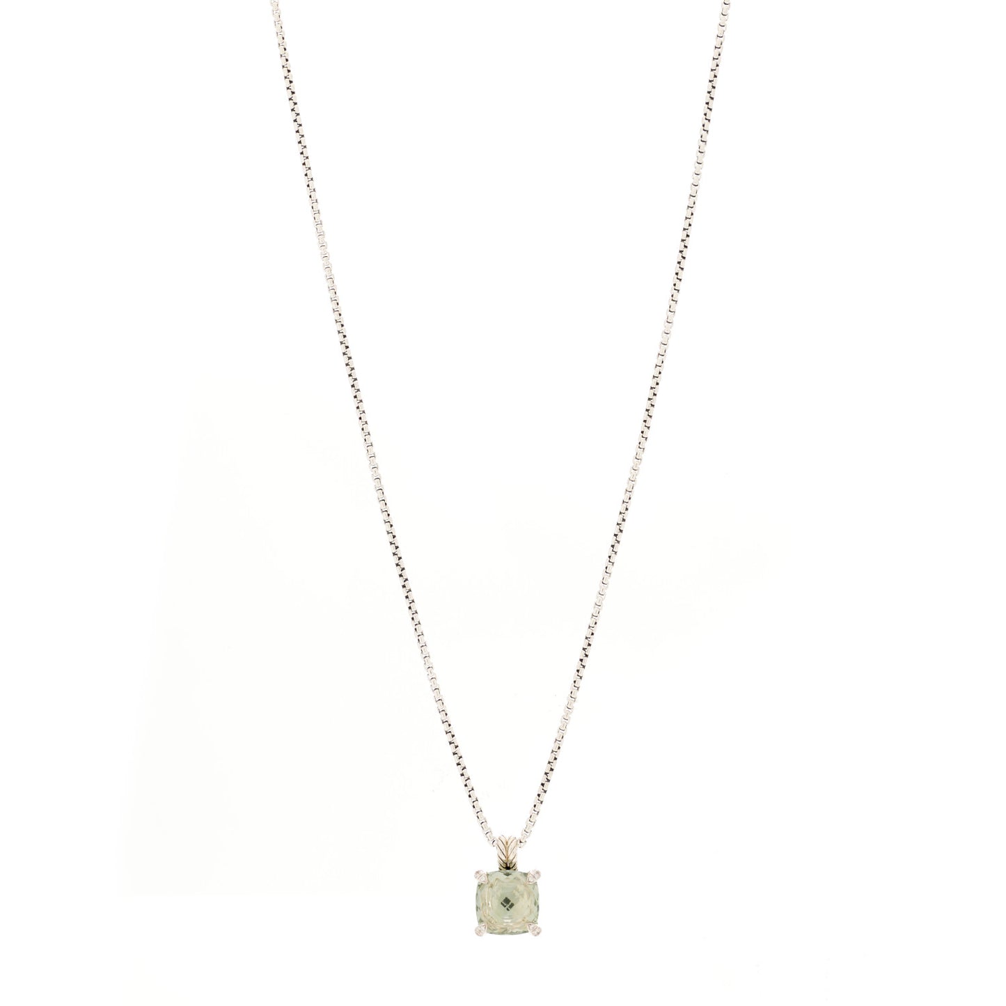 Sterling Silver Diamond Prasiolite 11mm Chatelaine Pendant Necklace