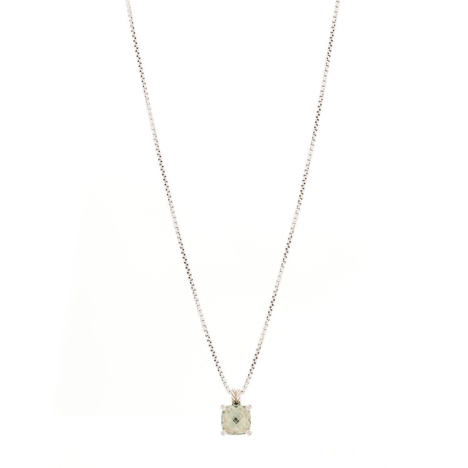 David Yurman Sterling Silver Diamond Prasiolite 11mm Chatelaine Pendant Necklace 1 of 4