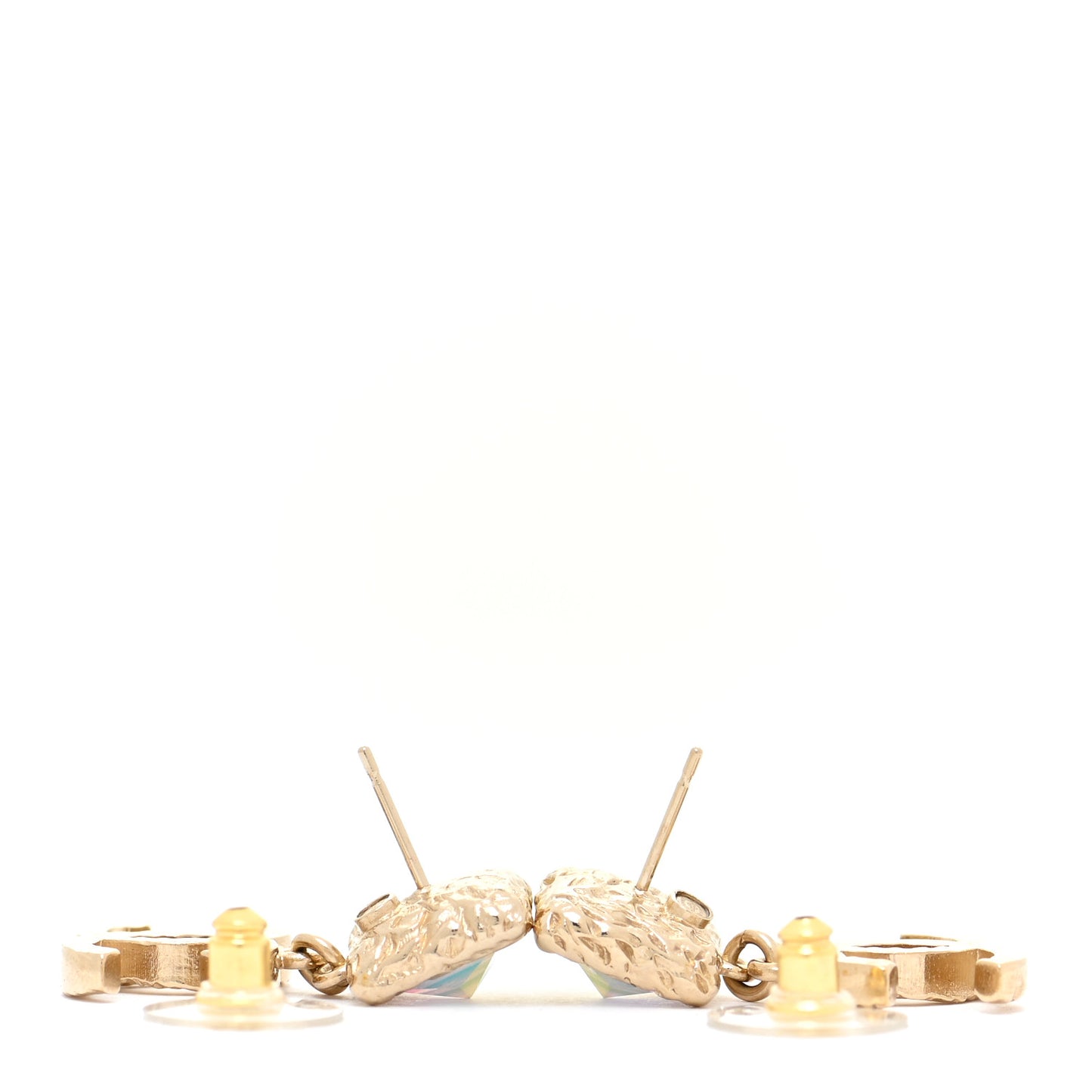 Iridescent Baguette Crystal CC Drop Earrings Gold
