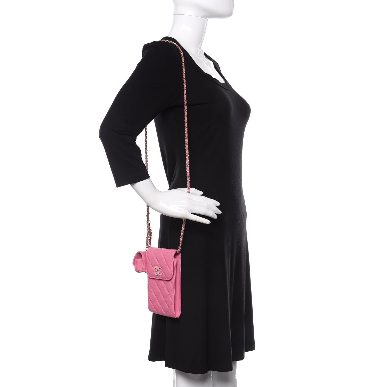 Chanel Caviar Quilted Crystal CC Airpods Pro and Phone Case With Chain Pink 2 of 12