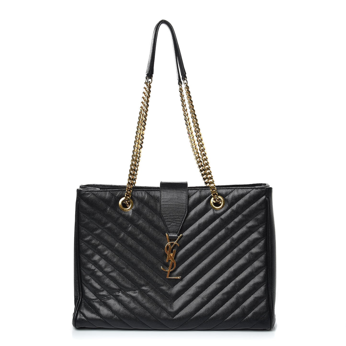 Grain De Poudre Matelasse Chevron Monogram Shopping Bag Black
