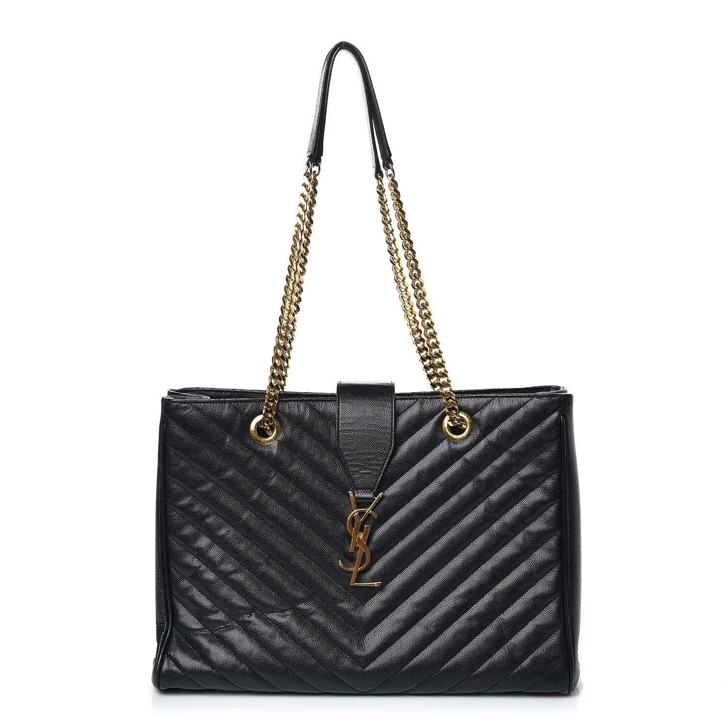 Saint Laurent Grain De Poudre Matelasse Chevron Monogram Shopping Bag Black 1 of 16