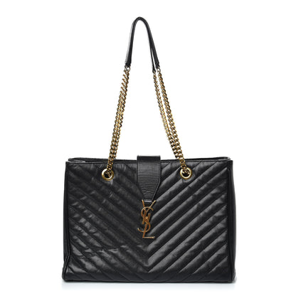 Saint Laurent Grain De Poudre Matelasse Chevron Monogram Shopping Bag Black 1 of 16