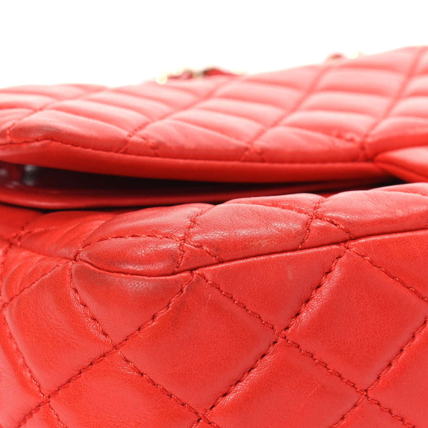 Lambskin Quilted Medium Double Flap Red