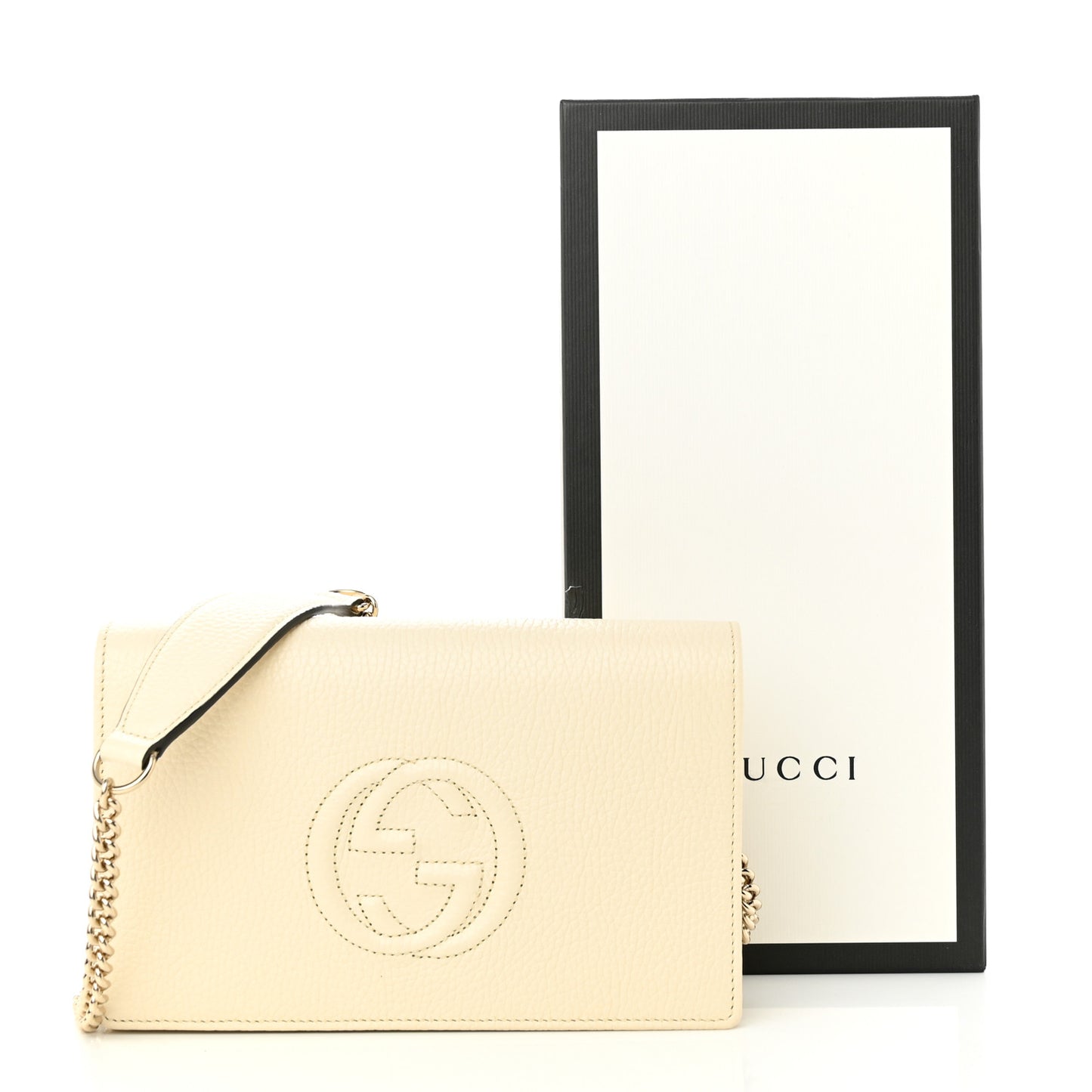 Pebbled Calfskin Soho Wallet on Chain Ivoire