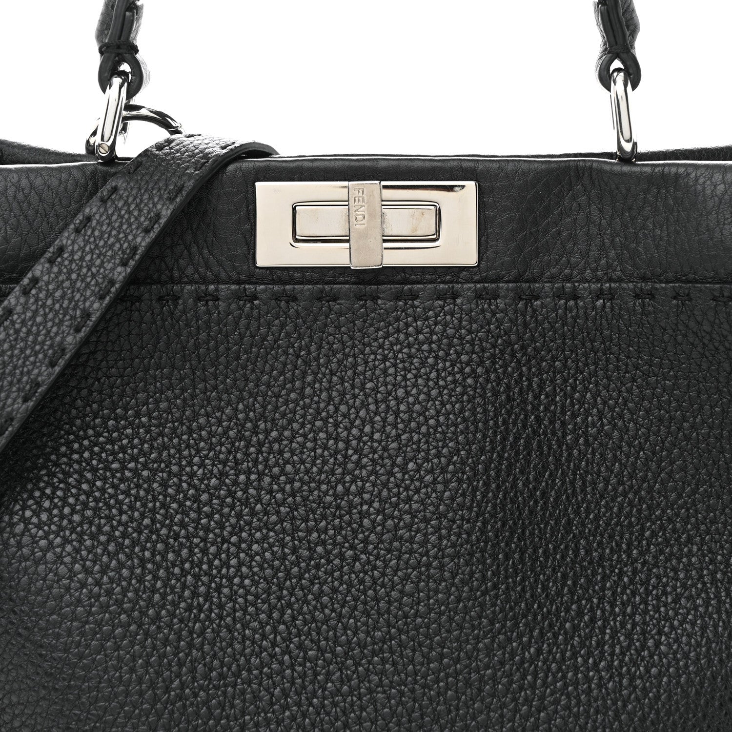 Fendi Cuoio Romano Selleria Bi-Color Medium Peekaboo Iconic Satchel Black Mou 8 of 14