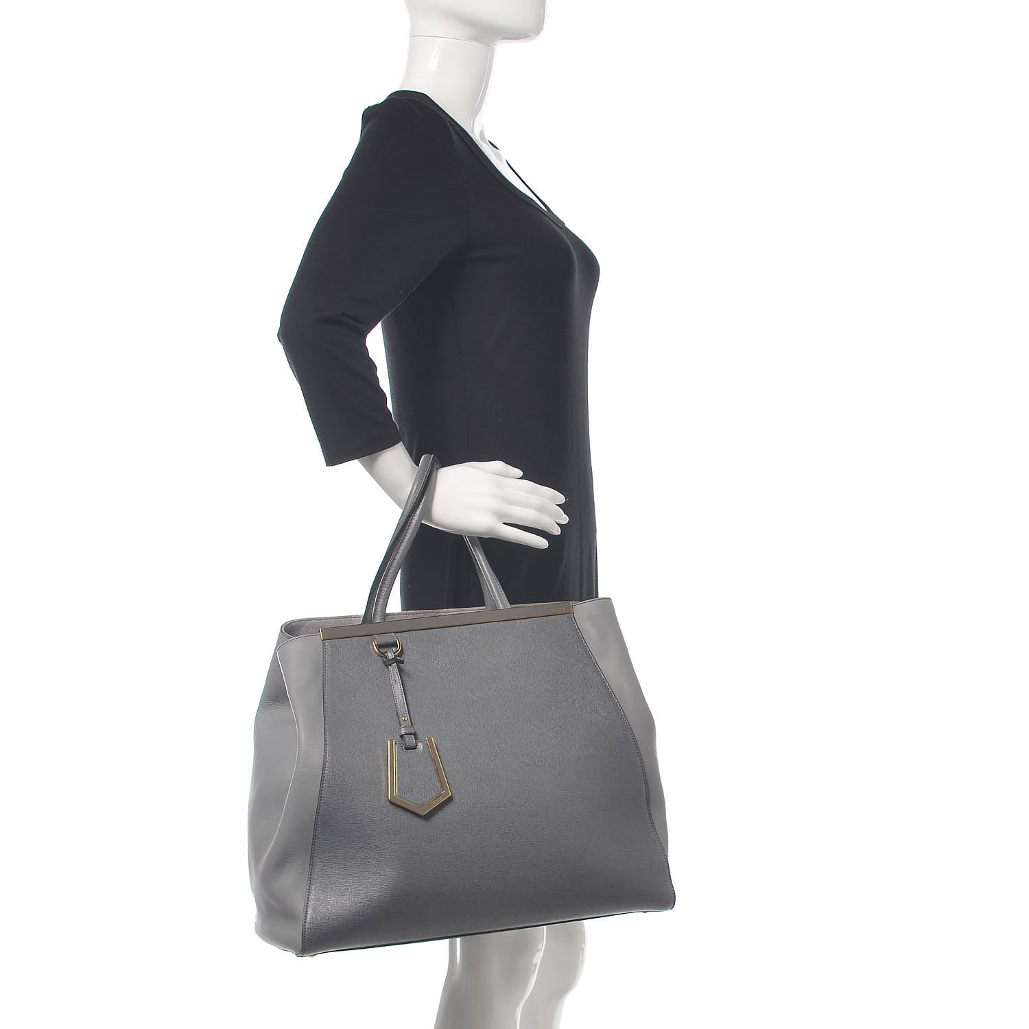 Fendi Vitello Elite Large 2Jours Tote Grigio Grigio Chiaro 2 of 15