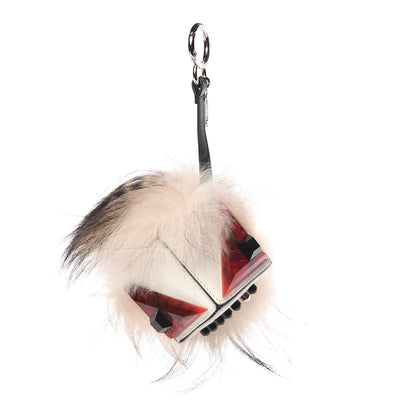 Fendi Vitello Flamingo Fox Fur Flurry Monster Bag Bug Cube Charm White 1 of 3