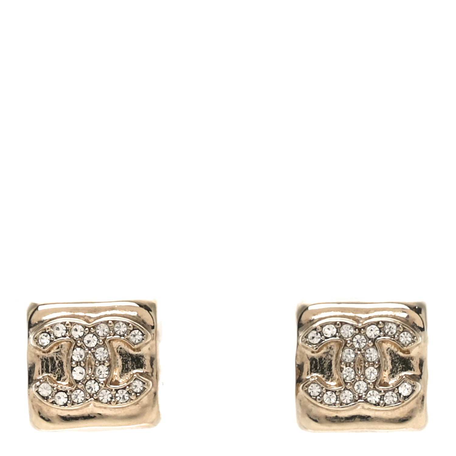 Chanel Metal Crystal Mini Square CC Earrings Gold 1 of 4