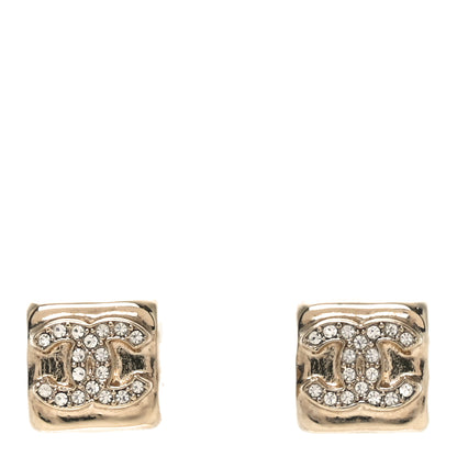 Chanel Metal Crystal Mini Square CC Earrings Gold 1 of 4