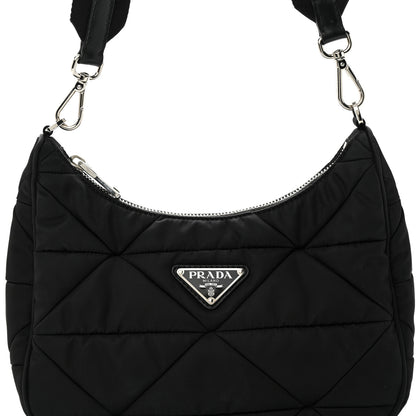 Prada Re-Nylon Triangle Padded Patchwork Shoulder Bag Black 7 of 11