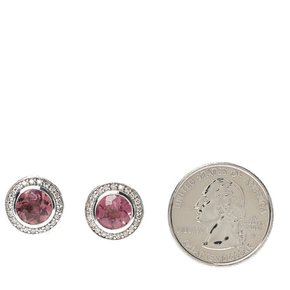 David Yurman Sterling Silver Pink Tourmaline Diamond 8mm Cerise Earrings 2 of 4