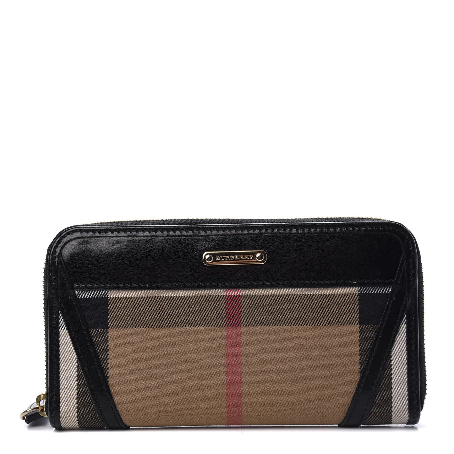 House Check Bridle Calfskin Ziggy Zip Around Wallet Black