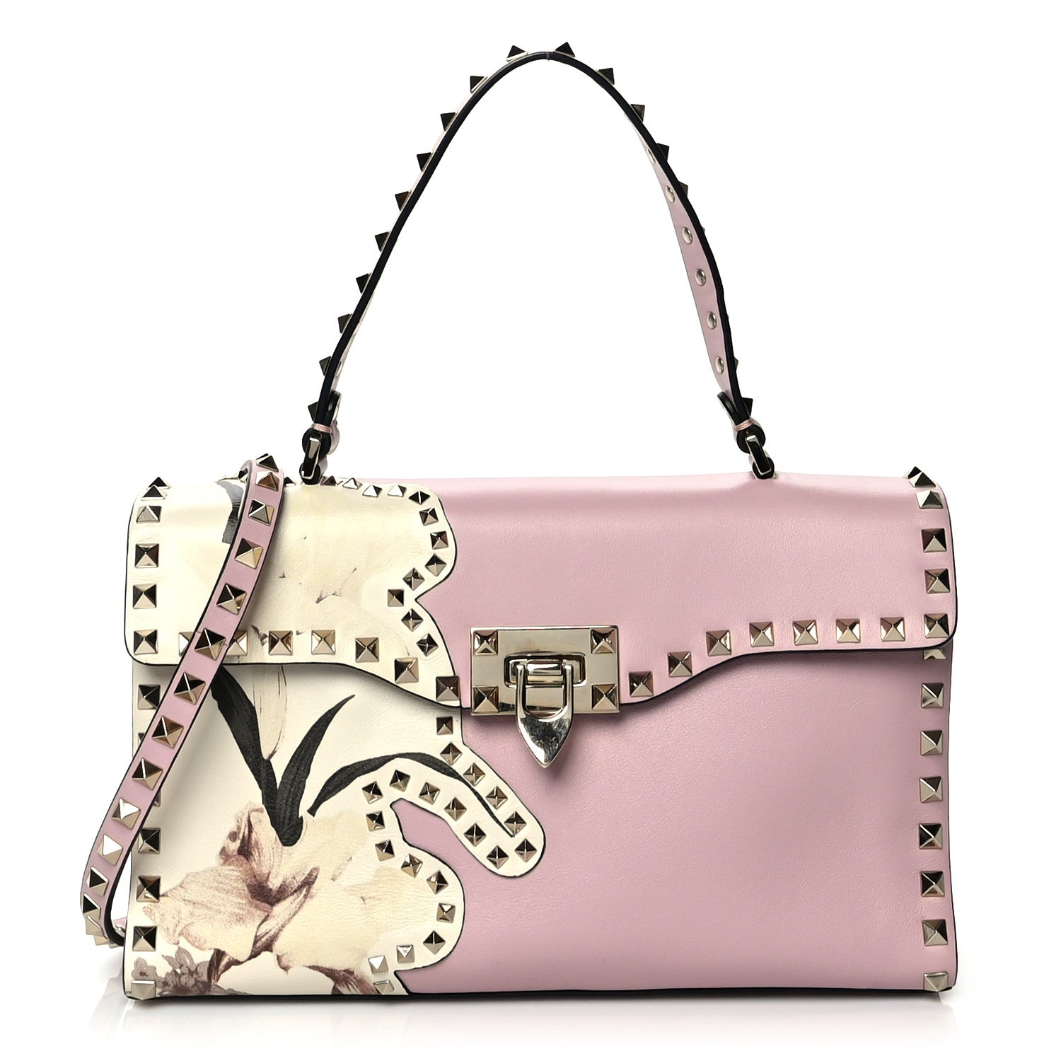 Valentino Garavani Vitello Monogram Kimono 1997 Print Small Rockstud Single Handle Flap Bag Water Rose 1 of 9