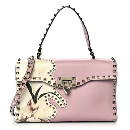 Valentino Garavani Vitello Monogram Kimono 1997 Print Small Rockstud Single Handle Flap Bag Water Rose 1 of 9