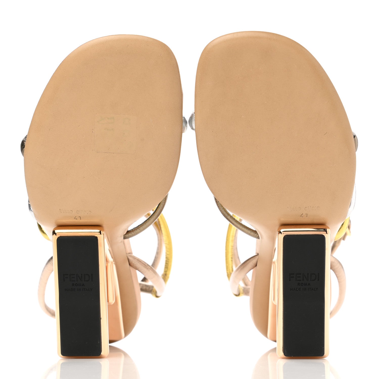 Fendi Metallic Nappa Fendi First 95mm Strappy Sandals 41 Argento Stagno Oro Champagne 4 of 7