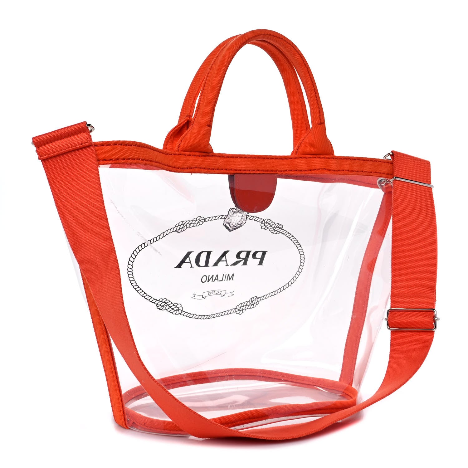 Prada Plexiglass Canapa Small Shopper Tote Arancio 3 of 8