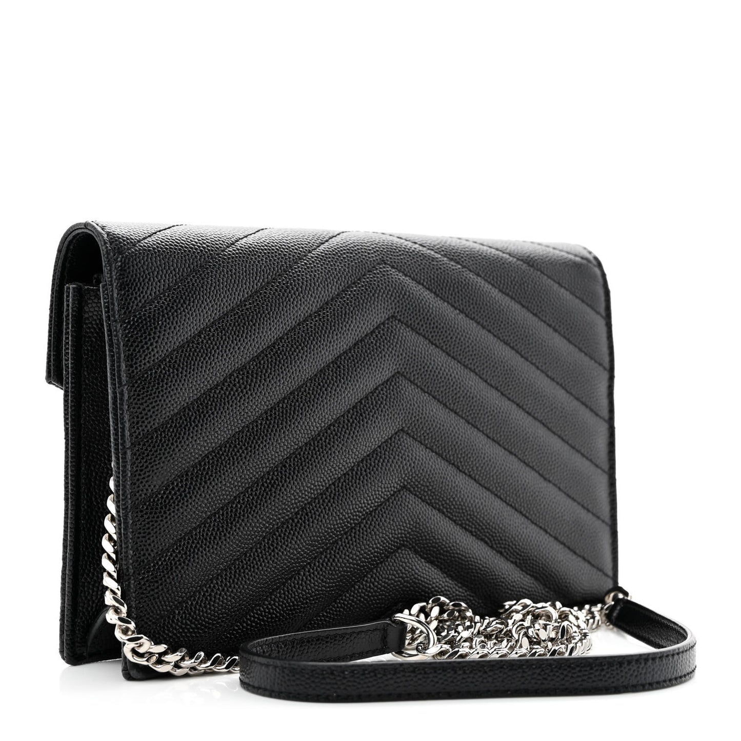 Grain De Poudre Matelasse Chevron Monogram Envelope Chain Wallet Black