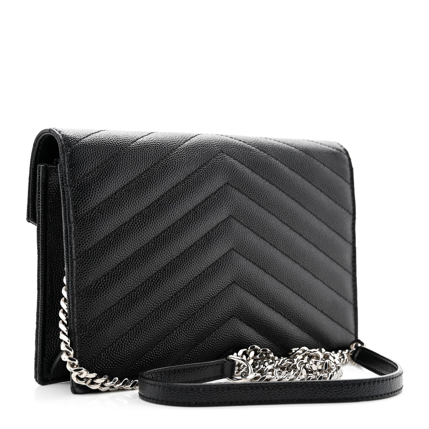 Saint Laurent Grain De Poudre Matelasse Chevron Monogram Envelope Chain Wallet Black 3 of 13