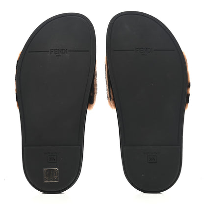 Fendi Shearling Macro FF Pool Slide Sandals 36.5 Scanbrown Black 5 of 8