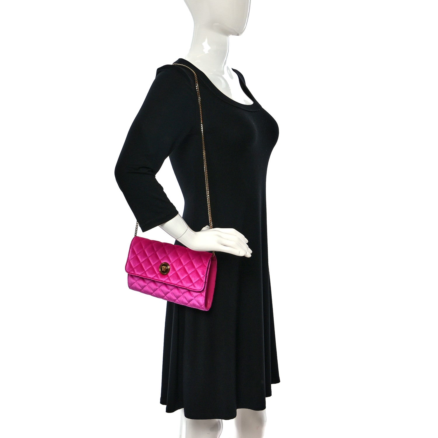 Versace Velvet Quilted Medusa Wallet On Chain Pink 2 of 8