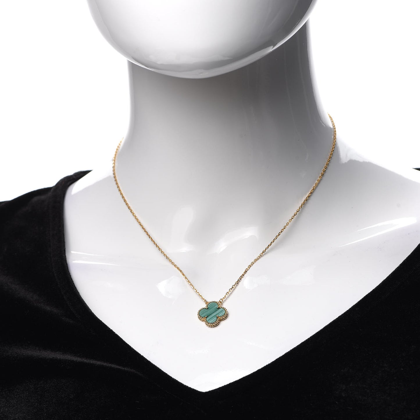 18K Yellow Gold Malachite Vintage Alhambra Pendant Necklace